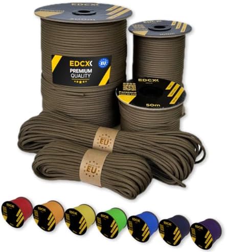 EdcX Paracord 4mm, 35+ Solid Colors (10m, 15m, 30m, 50m, 100m, 300m) | Ideal for Crafting, DIY, Camping, Survival, Outdoor | 100% Nylon Rope 4mm | Tactical Cord 550 Type III (Red, 50 m)