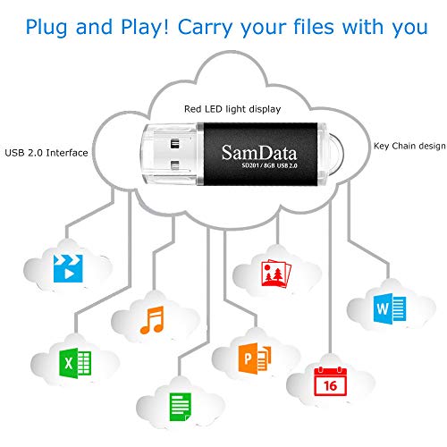 Image of SamData USB Flash Drives 8GB 1 Pack USB 2.0 Thumb Drives Memory Stick Data Storage Jump Drive Zip Drive Drive with Led Indicator (Black, 8GB-1Pack)