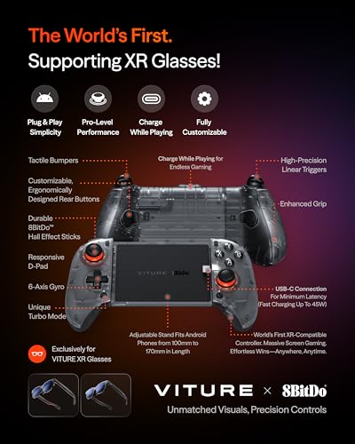 Image of VITURE x 8BitDo Ultimate Mobile Gaming Controller - World's First for XR Glasses | USB-C Connection for Minimum Latency, Hall Effect Sticks, Charge While Playing, Pro Performance for Android
