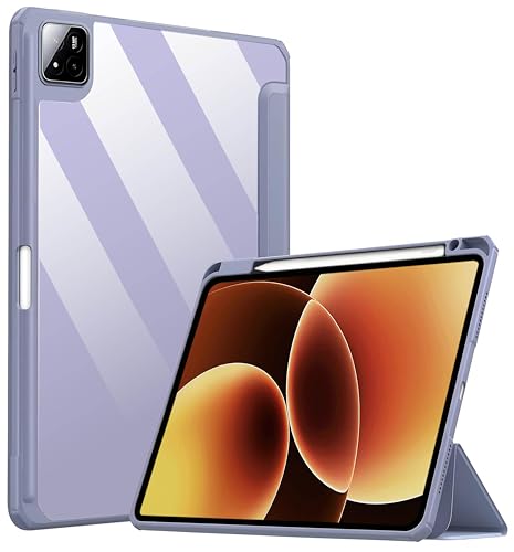 Image of ProElite Cover for Xiaomi Mi Pad 8 /Pad 8 Pro 11.2 inch case Cover, Transparent Flip Case for Mi Pad 8 /Pad 8 Pro 11.2 inch with Pen Holder (Supports Auto Sleep Wake Function), Lavender