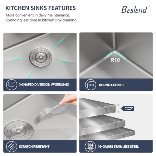 Beslend Outdoor Sink 21x18x9 Inch Undermount Bar Sink With Faucet and Cover 16 Gauge Stainless Steel Single Bowl Sinks with Folding Faucet Indoor Outdoor by Beslend - Used condition - Image 6