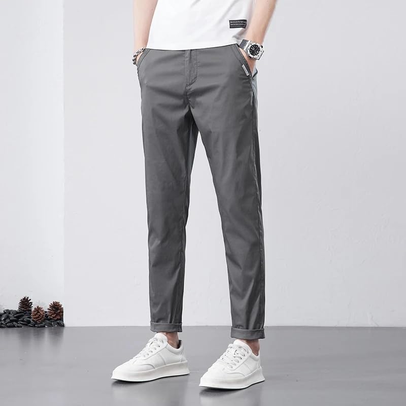 Summer Cotton Casual Pants Men Thin Straight Fit Solid Color Trousers Male2