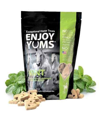 Enjoy Yums Mint Horse Treats – 1 lb Bag – All-Natural, Low Sugar, Heart-Shaped Baked Biscuits – Peppermint & Honey Flavor – Vet-Endorsed – USA Made