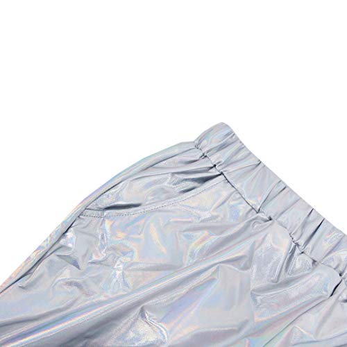 Shiny Metallic Sweatpant For Women Workout Lounge Jogger Pants Night Club Tapered Pant With Pocket For Disco Party (Silver, Large) #TOP4