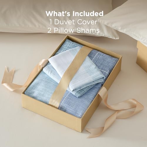 Image of Bedsure Duvet Cover King Size - Gingham Reversible Buffalo Plaid Duvet Cover Set with Zipper Closure, 3 Pieces Blue Bedding Set with 8 Corner Ties and 2 Pillow Shams 20 inchx36 inch