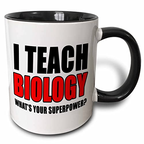 3dRose I Teach Biology Whats Your Superpower Red 11oz Two-Tone Black Mug