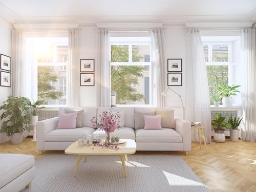 Central Park White Pinch Pleat Sheer Curtain Textured Pleated Drape Farmhouse Rustic Window Treatment Sets for Living Room Bedroom, 40" Wx84 L, 2 Panels - Image 2