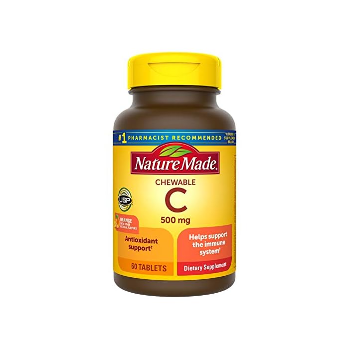 Nature Made Chewable Vitamin C 500 mg Tablets, 60 Count to Help Support the Immune System