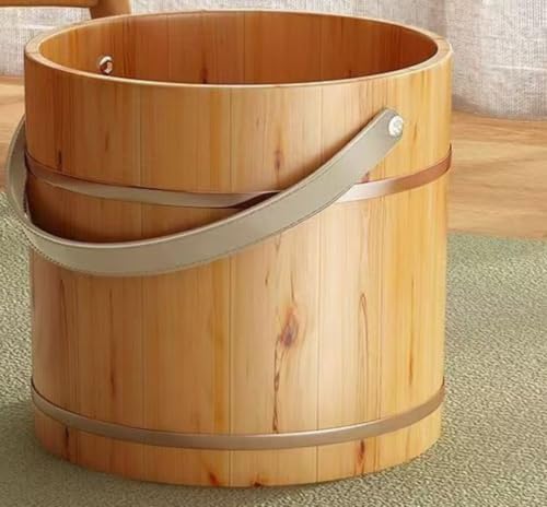 Ladfrol フットバス 木製 足湯器 足湯桶 フットマッサージ 足つぼ 保温フットバス 疲労軽減 取っ手付き (30cm手提げ桶+ふた,B)