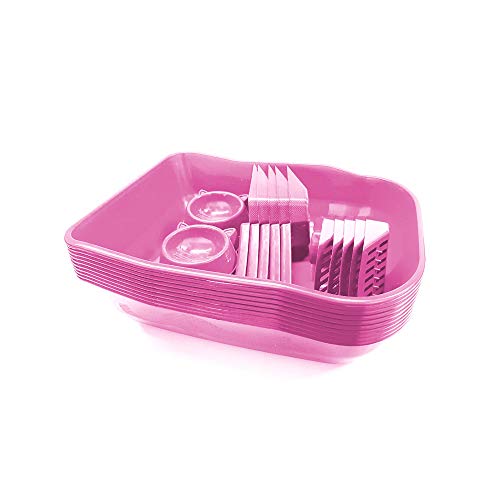 Banheiro Caixa De Areia Para Gato Kit Com Comedouro Bebedouro E Pá Higiênica Cor:Rosa