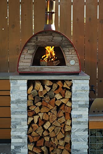 Authentic Pizza Ovens Maximus Red Wood-Fired Portable Outdoor Pizza Oven, Handmade in Portugal, Stainless Steel Chimney, Pizza Peel, Thermometer, Extra Floor Tile & Baking Dish Included - Image 2