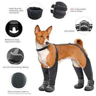 Idepet Dog Suspender Boots, Tall Dog Boots Anti-Slip & Fall Waterproof Shoes Leggings, Adjustable Suspender Boots for Winter Snow Rain Hiking Paws Protector(Black, 7)