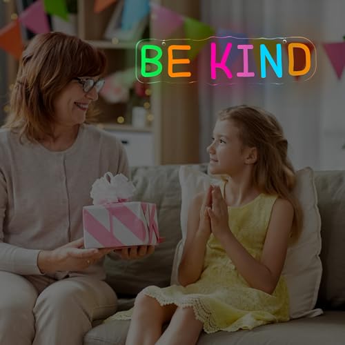 Image of Be Kind Neon Sign for Wall Decor, Letters Rainbow Led Neon Sign for Kids, Students,Women and Teacher, USB Dimmable Nursery Neon Lights for Classroom, Club,Party, Office Decoration
