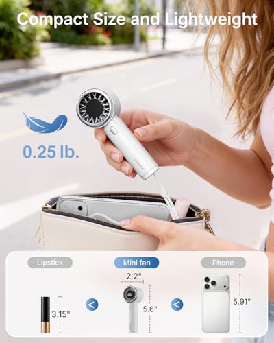 SWEETFULL Mini Fan Portable - Cute Handheld Turbo Fan with Rechargeable Battery, 5 Speeds, Small Hand Personal Travel Essentials for Women, Girls, Kids, Lash, Makeup - White - view 3