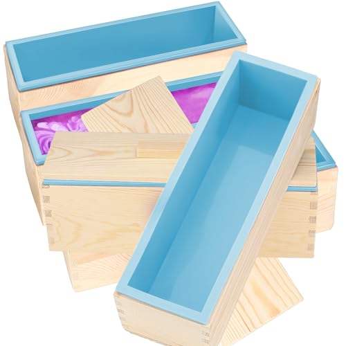 ZOENHOU 3 Set 42oz Blue Silicone Soap Molds with Wooden Box for Soap Making