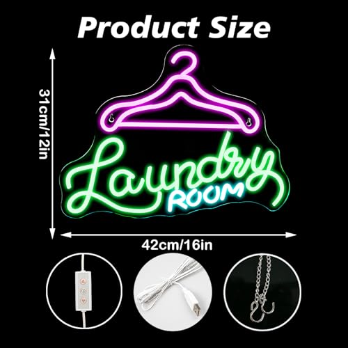 Image of Laundry Room Neon Sign Wall Decor, Neon Sign Light for Wall, Neon Wall Decor, Led for Home Laundromat Wash Room Shower Room Gift