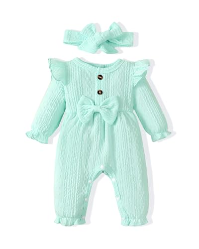 Image of Renotemy Newborn Baby Girl Clothes Fall Winter Outfits Infant Rompers Solid Jumpsuits Bodysuit Cute Infant Baby Clothes Girl