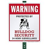 SmartSign 12 x 10 inch “Warning - Protected By Bulldog Security, 24 Hour Surveillance” Yard Sign with 3 foot Stake, 40 mil Laminated Rustproof Aluminum, Red, Black and White, Set of 1, Made in USA