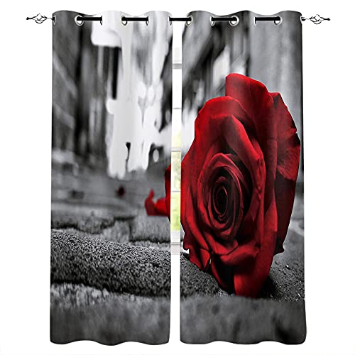 LWXBJX Blickdicht Vorhang für Schlafzimmer - Grau Rose Kunst - 3D Druckmuster Öse Thermisch isoliert - 150 x 166 cm - 90% Blickdicht Vorhang für Kinder Jungen Mädchen Spielzimmer Cover