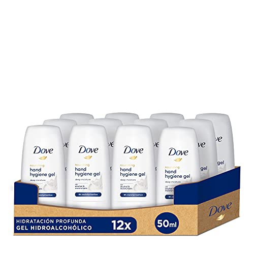 Dove Gel Hidroalcohólico Hidratación Profunda, Higiene y 8h de Hidratación de Origen Natural para Todo Tipo de Pieles, Pack de 12 x 50 ml