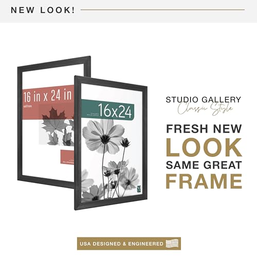 MCS Studio Gallery Classic 16x24 Poster Frame Black Woodgrain, Vertical & Horizontal Wall Hanging Large Picture Frame for Photos, Posters & Art Prints (1-Pack)