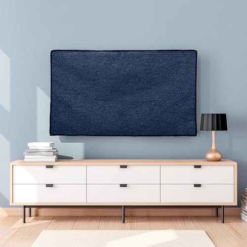 Housse écran TV 43 pouces en lin bleu-gris pour protection télévision