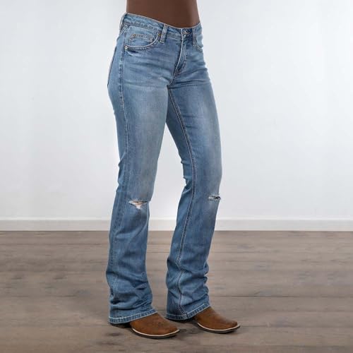 Rock & Roll Distressed Medium Wash Bootcut Jeans2