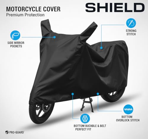 Image of Shield Heavy Duty Bike /scooty Cover for Ola Roadster | All-Season, Tear-Proof Fabric | with Side Mirror Pocket & Buckle Belt | Roadster Bike Cover (Black)
