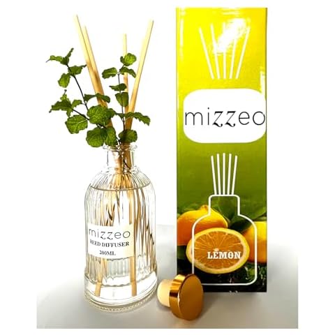 MIZZEO Reed Diffuser Set, Lemon 6.76 fl oz Highly Scented Room Diffuser Home Fragrance Essential Oil Reed Flower Diffuser, House Bedroom Office Decor & Gifts Cover