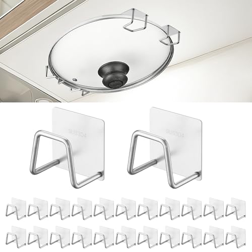 DOODLREAM 24 Pcs Under Cabinet Cutting Board Holders – Rustproof Stainless Steel Chopping Board Organizer & Self-Adhesive Pot Lid Storage Rack