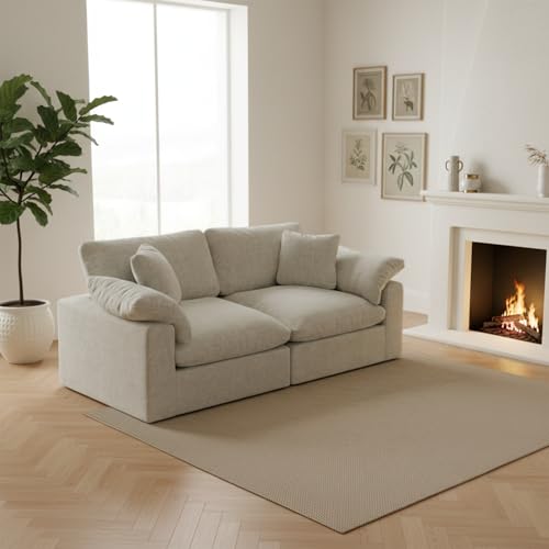 Image of Modular Sectional Sofa Cloud Couch,78.6 inch Down Filled Comfy Cloud Modern Sofa,2 Seater with Light Beige Linen Couch Cushion Covers Removable Furniture for Living Room
