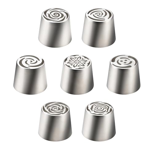 Fatiya Lot de 7 douilles russes extra larges en acier inoxydable pour glaçage, glaçage floral, décoration de gâteaux, biscuits, pâtisserie, crème et cupcakes