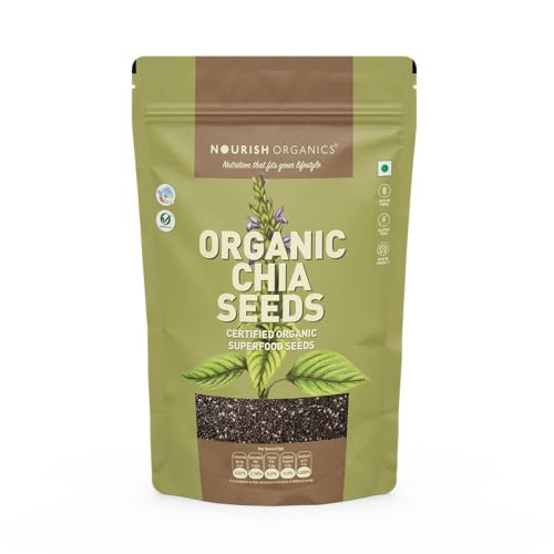 Image of Nourish Organics Chia Seeds 500g | 100% Certified Organic | Seeds for Weight Management & Healthy Digestion | High in Omega-3, Fiber & Protein | Rich in Calcium & Antioxidants | Gluten-Free, Vegan Superfood | Ideal for Weight Loss, Smoothies, Baking, Breakfast Bowls & Healthy Snacks