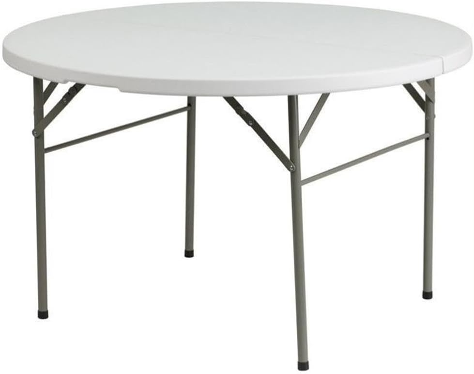 BOWERY HILL Round Bi-Fold Granite Folding Table, 47.75" White Blow Molded Top, 1.75" Thick, Gray Powder Coated Legs, Static Load Capacity 440 lbs, Portable Design, Home or Commercial Use