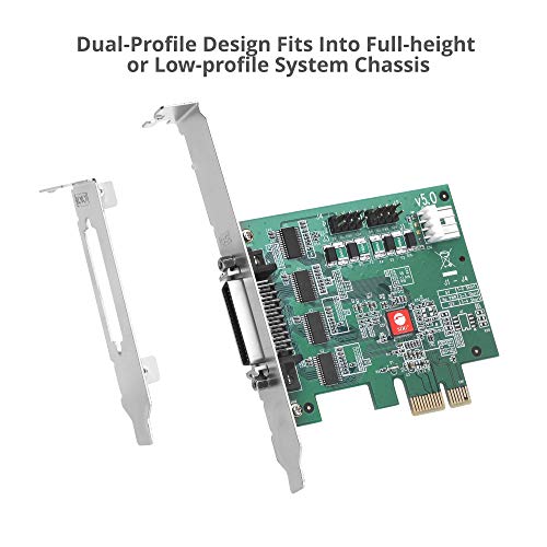 SIIG DP CyberSerial 4S PCIe, 16550 UART, Baud Rates up to 921Kbps, PCIe 2.0 x1 to 4X RS-232 Male 9-pin DB9, RS-232 5V or 12V Power, ASIX AX99100 Chipset, Dual-Profile,TAA Compliant JJ-E40011-S5 - Thumbnail 6