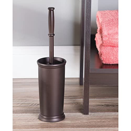 mDesign Toilet Bowl Brush and Holder - Covered Bathroom Toilet Brush - Standing Toilet Bowl Scrubber in Modern Holder - Compact, Space Saving, Deep Cleaning Brush for Toilet - Hyde Collection - Bronze by mDesign - Image 3
