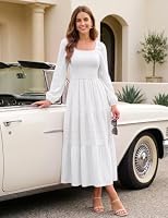 Weißes Freizeitkleid Damen elegant Langarm midilang A Linie Kleid White XL – Ansicht 2