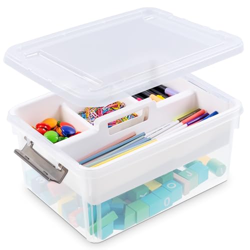 Citylife 17 QT Plastic Storage Bins Clear Storage Box with Removable Tray Stackable Latching Box with Handle for Oraganizing Tool, Craft, Office, Orange 17 Qt- 1 Pack-H