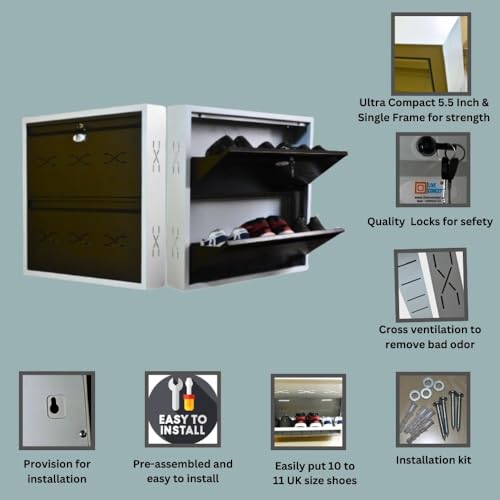 Image of I Metal Shoe Rack I Slim and Wall Mounted I 2 Shelves (Brown Colour) I Coad LC 2L-02 BR I Height 30 Inches, Width 29 Inches, Depth 5.5 Inches I 3 Years Warranty.