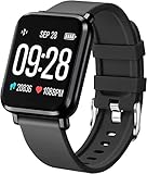 Tipmant Smartwatch Herren, Fitnessuhr Herren mit Pulsmesser, Blutdruckmessung, Schrittzähler, Schlafmonitor, Stoppuhr, Fitness Uhr Herren Wasserdicht IP68,Fitness Tracker für Android IOS Schwarz
