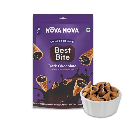Image of NOVA NOVA Best Bite Choco Filled Cones|Dark Chocolate - Pack Of 2|100% Eggless|No Added Preservatives,100 Gram