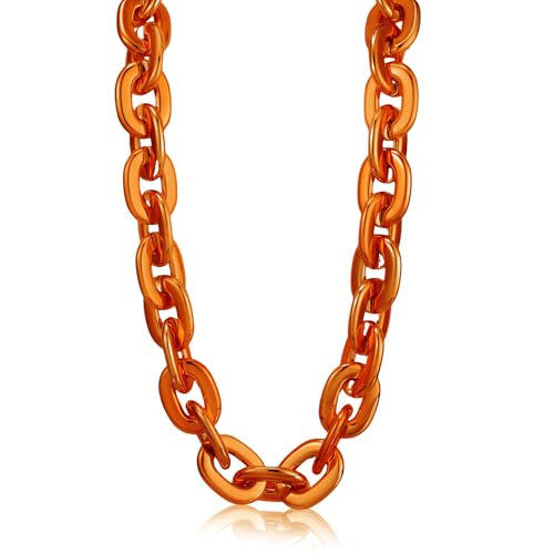 Remuuly Plastic Chain Necklace Chunky Big Fake Necklace Hip Hop Rapper Giant Turnover Chain Costume for Halloween(39 Inches Orange)