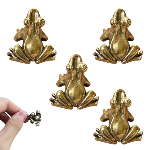 CXWTMQ 4 PCS Jumping Frog Statue Brass Frog Figurine Decor Ornament Tea Pet for Zen Desk Setup Meditation Corner Display