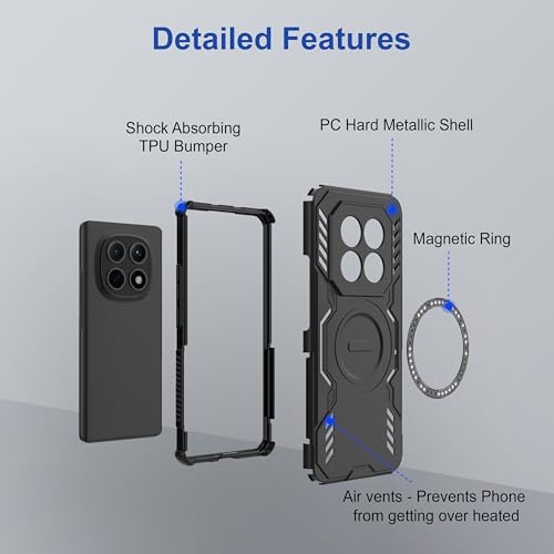 Image of Zapcase Back Case Cover for Redmi Note 15 5G | Magnetic Case with Built-in Metal Ring | Supports MagSafe Charger, Wallet & Car Mount | Shockproof Hybrid PC + TPU | Black