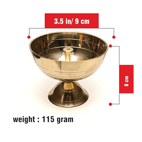 Image of Pure Source India Set of 2 Brass Akhand Jyoti Diya - 3.75 Inch Size - Traditional Oil Lamps for Pooja and Decor