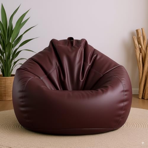 Image of KAM'S LIEU Filled with Beans Bean Bag Chair | Luxury Leatherette Bean Bag Chair for Adults, Kids | Comfortable, Durable, Stylish for Living Room, Bedroom, Gaming, Home Decor (Maroon, 4XL)