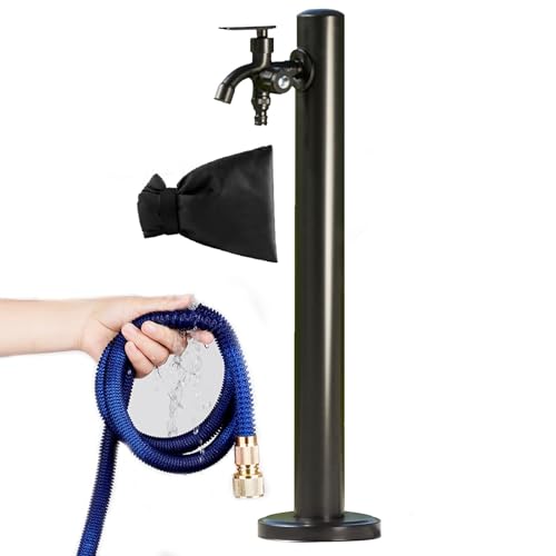 Poste de fuente al aire libre con pistola pulverizadora, cubierta anticongelante para riego de invierno, columna redonda de grifo de jardín para estación de lavado de coche, riego ornamental