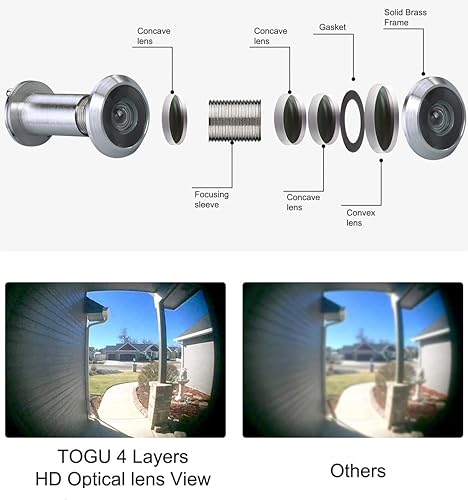 TOGU TG2814YG-SPC Solid Brass UL Listed 220-degree Door Viewer with Heavy Duty Privacy Cover for 1-3/8" to 2-1/6" Doors, Brushed Satin Chrome Finish