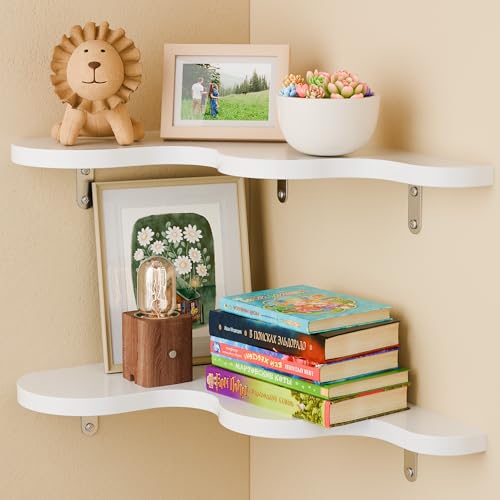 Cute Cloud Corner Shelves - Set of 2 White Wooden Floating Corner...