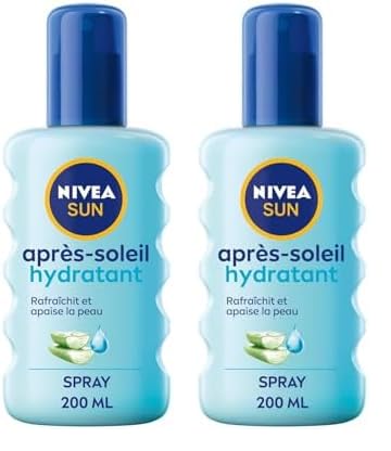 NIVEA SUN - Spray Après Soleil Hydratant 48H - Rafraîchit & Apaise La Peau - Aloe Vera Bio & Acide Hyaluronique - Formule Légère & Non Grasse - Tous Types De Peaux - 200 ml (Lot de 2)